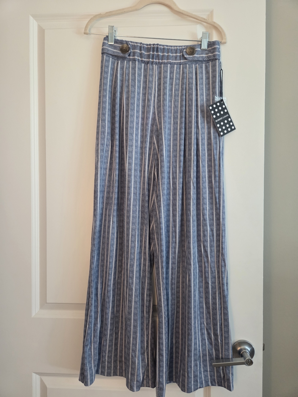 Robert Louis Wide-Leg Striped Blue Cropped Pants Size S